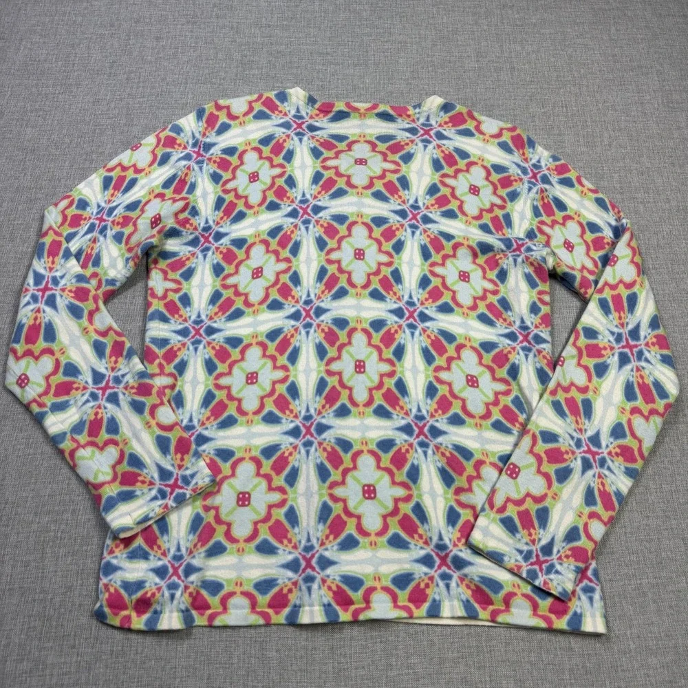 J. McLaughlin Floral Cardigan Sweater Womens M Multicolor Scoop Neck Button